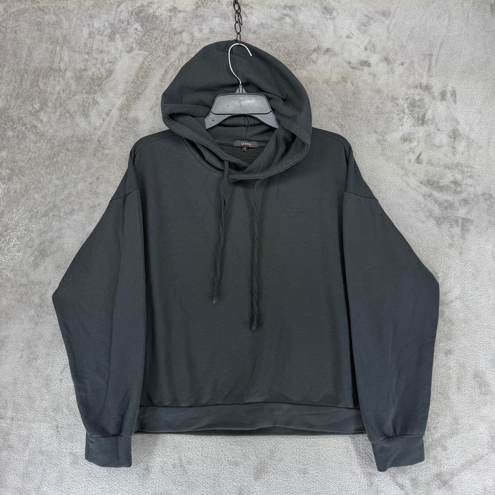 Quince SuperSoft Fleece Pullover Hoodie Black Tencel Modal Relaxed Fit Medium